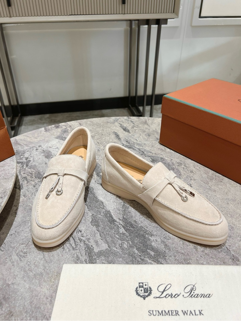 Loro Piana Women's Cream Suede Tassel Penny Loafers - Picture 2 of 5